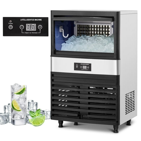 Garvee Commercial Ice Maker 90Lbs/24H with 33Lbs Storage, Full Stainless Steel Under Counter Ice Machine for Party/Bar/Home/Office