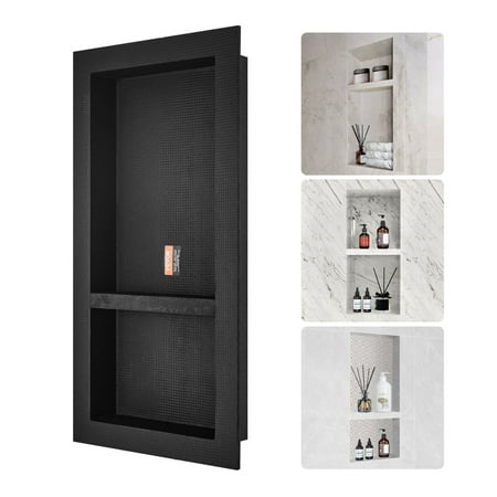 Shower Niche 16×32 Double Shelf Recessed Niche Waterproof Shower Storage Black Square Corners Tile Ready Bathroom Organizer Wall Mounted