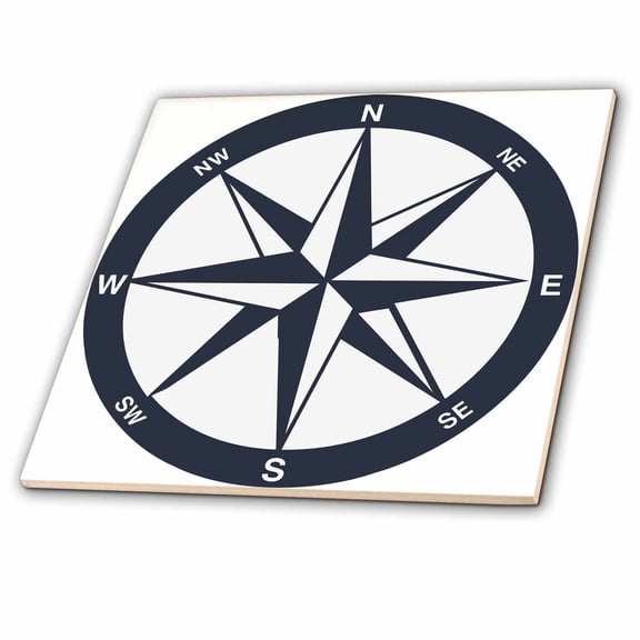 3dRose, Blue and White Nautical Compass, 12 Inch Ceramic Tile