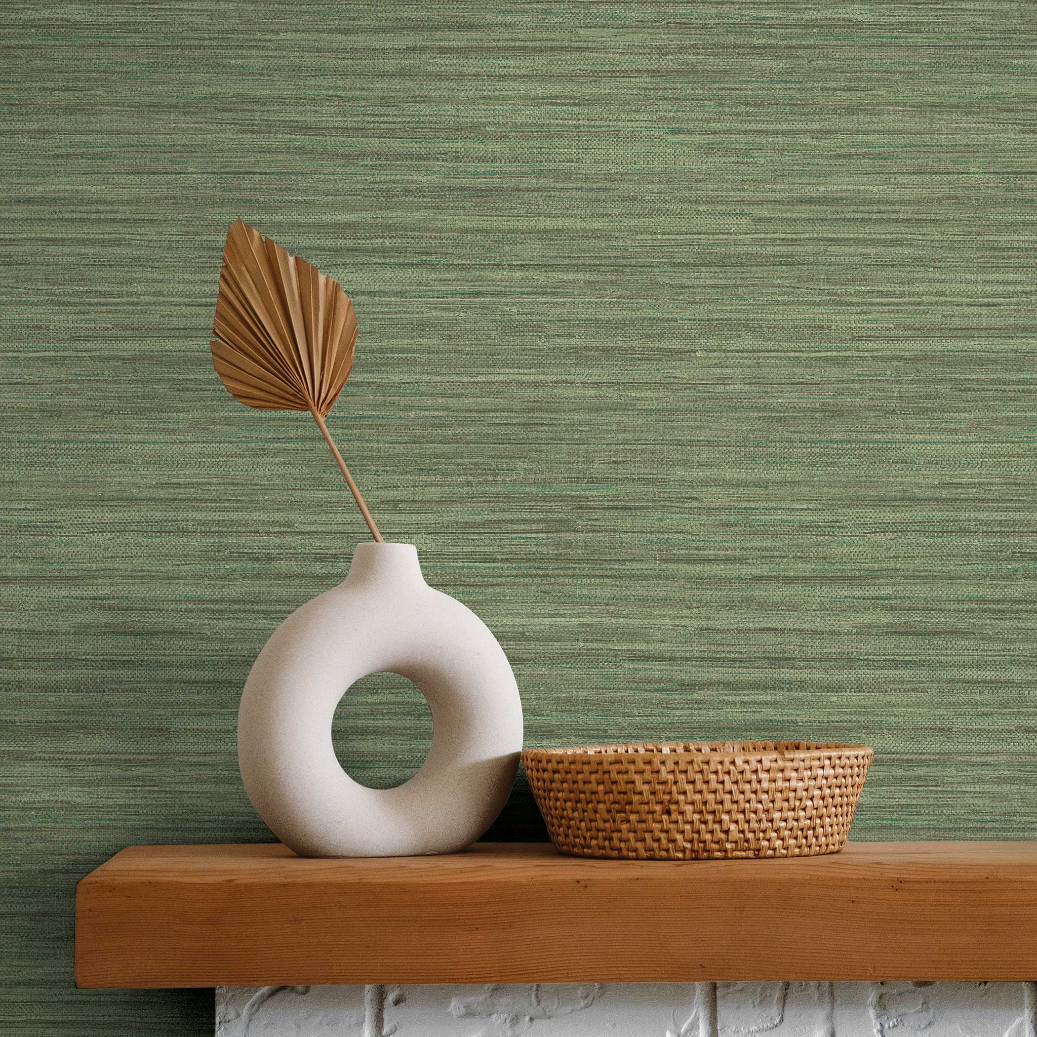 Tempaper Horizontal Faux Grasscloth Woodland Green Removable Peel and Stick Wallpaper, 20.5 in X 16.5 ft