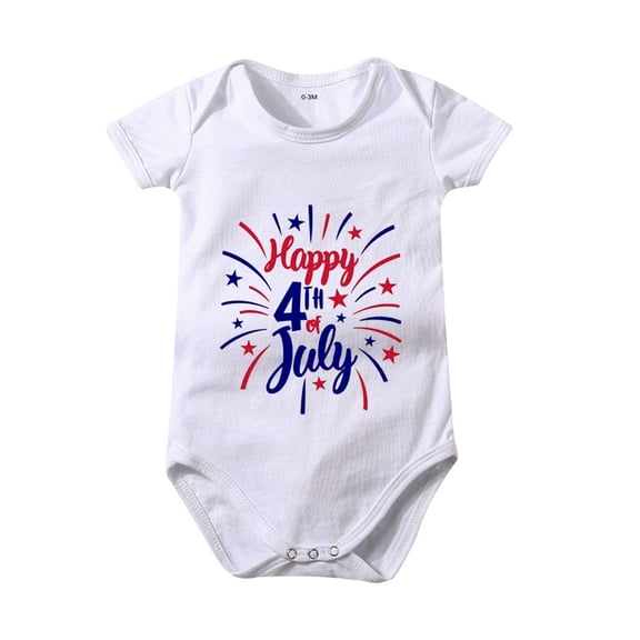 Splozh 4th of July Baby Outfit Toddler 4th Of July Letters Prints Short Sleeve Independence Day Romper Summer Cloths White,6-12 Months