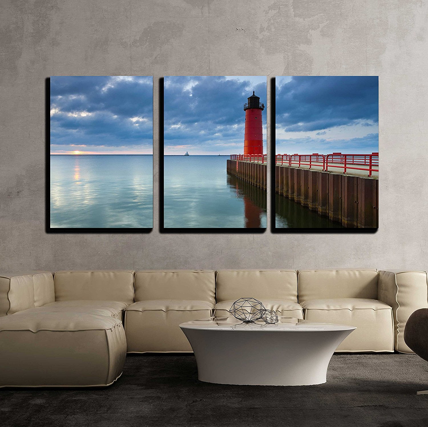 Wall26 3 Piece Canvas Wall Art - Milwaukee Lighthouse. Image of the ...