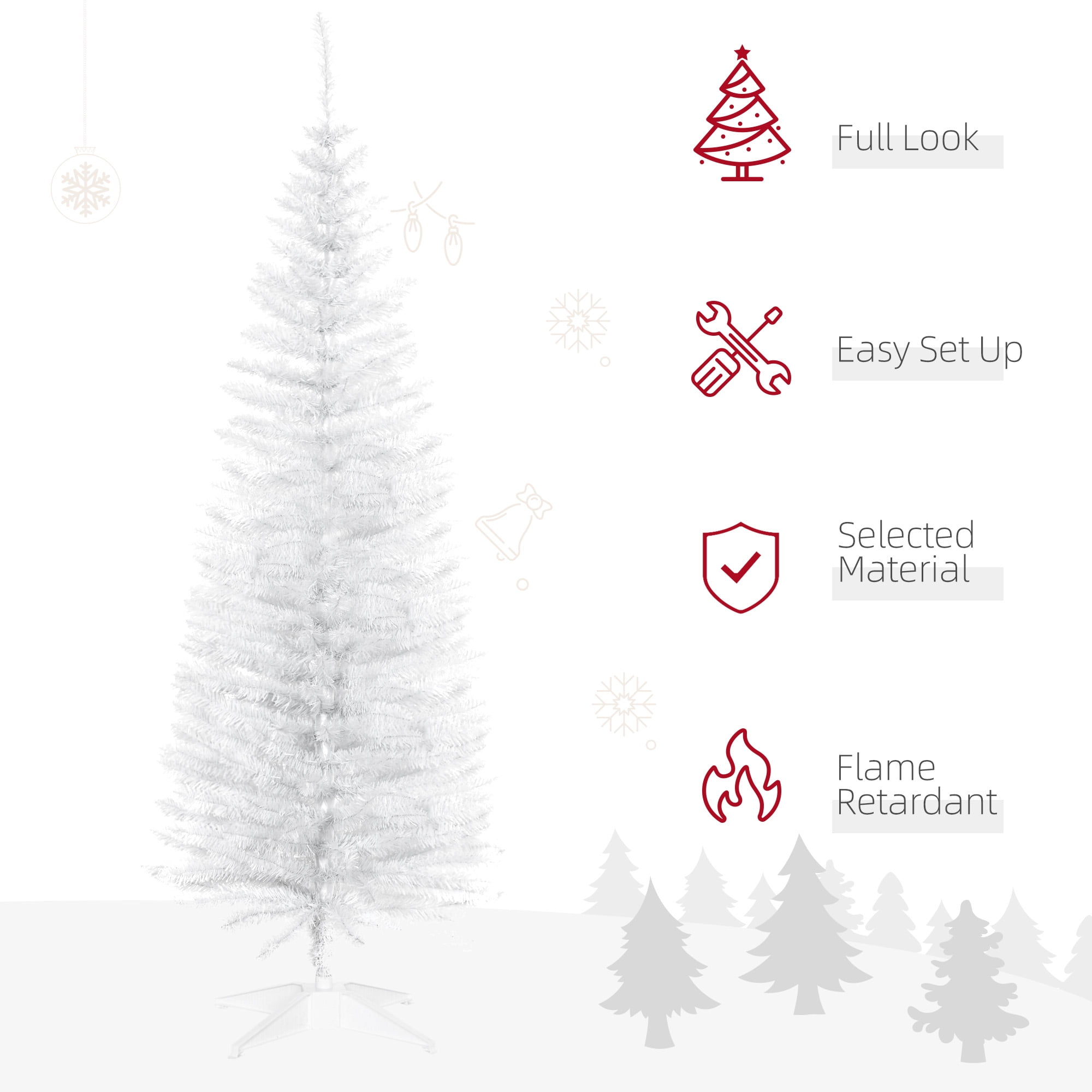 HOMCOM 6' Faux Pencil Christmas Tree, Slim Xmas Tree with