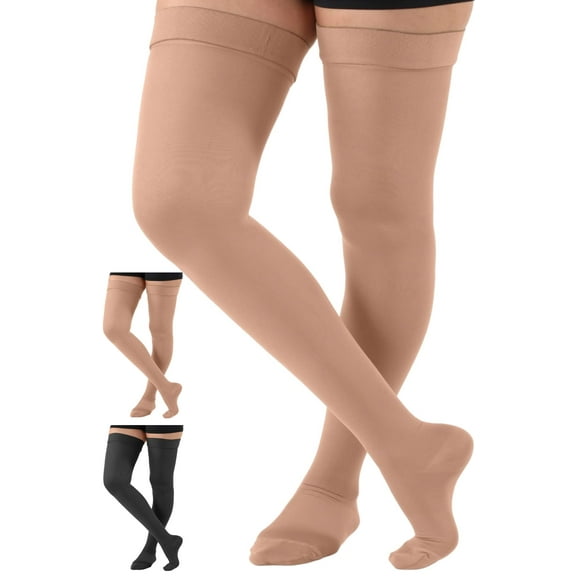 Plus Size Men & Womens Opaque Compression Stockings 20-30mmHg - Beige, 2XL