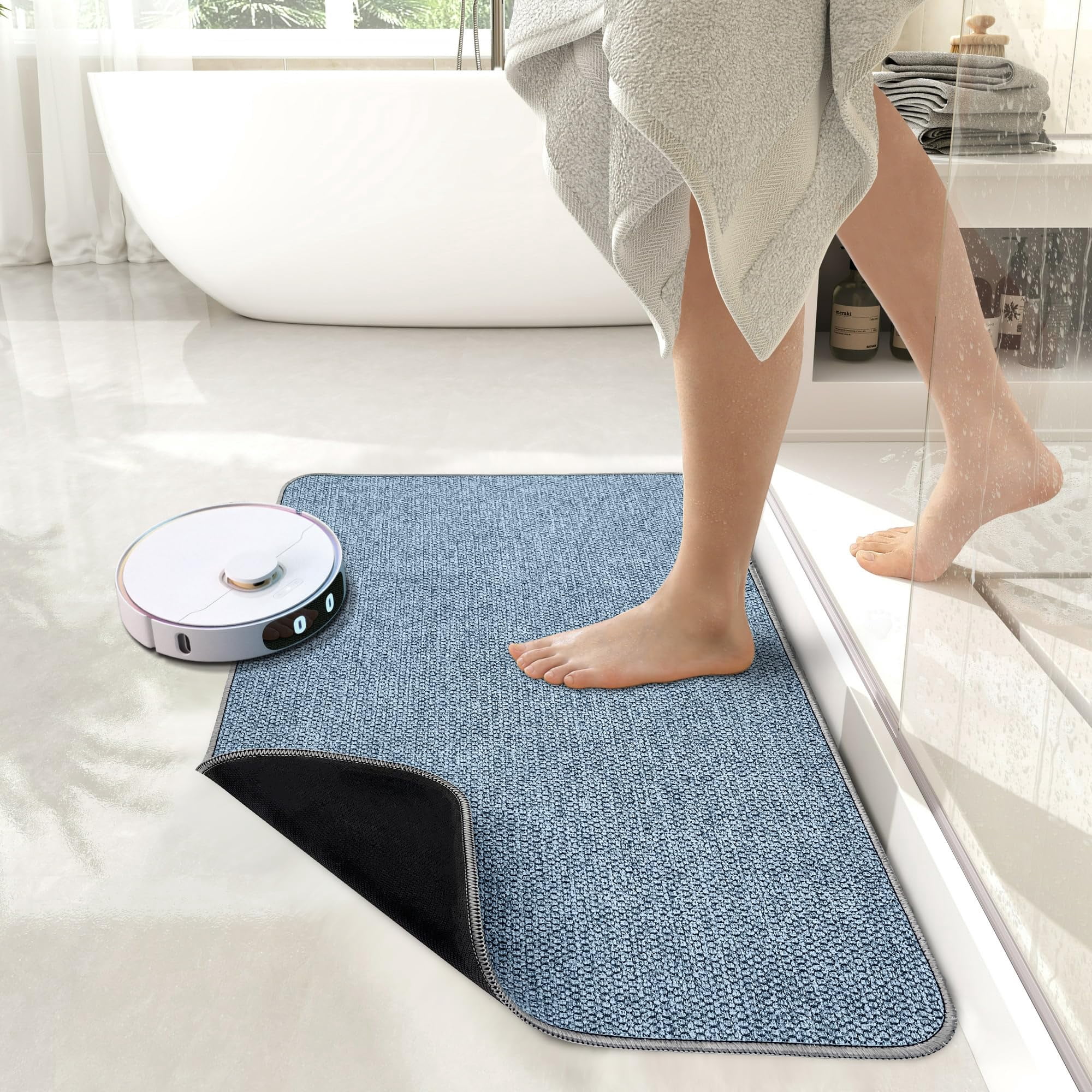 Bath Mat,Ultra Thin Bath Rugs,Rubber Bath Mats for Bathroom,Quick Dry,Non-Slip,Machine Washable,Fit Under Door,Super Absorbent Bathroom Rugs for Bathroom Floor,Shower,Sink.(Grey,17''x27'')