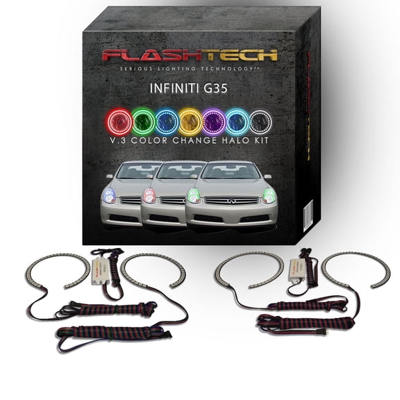 Flashtech RGB Multi Color Changing LED Halo Ring kit for 2005-2006 Infiniti G35 Headlights