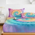 thumbnail image 6 of Cal.King Size Fitted Sheet Set - Colorful Tie Dye 3 Piece Bedding Sets 16" Deep Pocket Fitted Sheet with 2 Pillowcases, Rainbow Ombre Abstract Pattern Art Brushed Microfiber Hotel Luxury Bed Sheets, 6 of 9