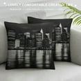 thumbnail image 3 of Heduofu New York City Decorative Throw Pillow Cover Case Quiet Nightscape River Skyline Buildings Black Grey Cotton Linen Pillow Cases Square Standard Cushion Covers for Couch Sofa Bed White, 3 of 5