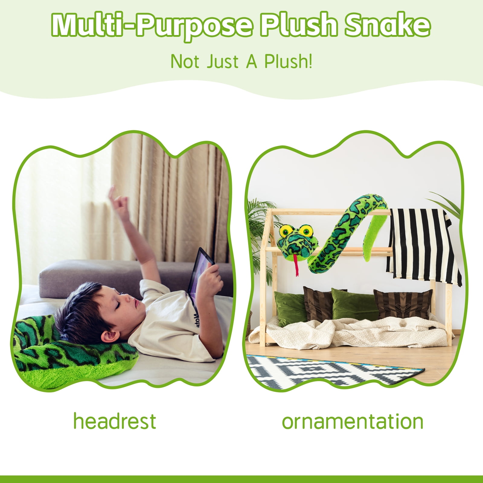 Muiteiur 98'' Giant Snake Stuffed Animal Green Boa Constrictor Snake Plush Toy