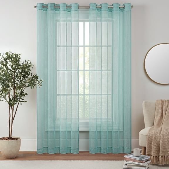 Eclipse Emina Crushed Sheer Voile Window Curtain Panel, Grommet, 1 Panel, 50 In Wide x 95 In Long, Aqua
