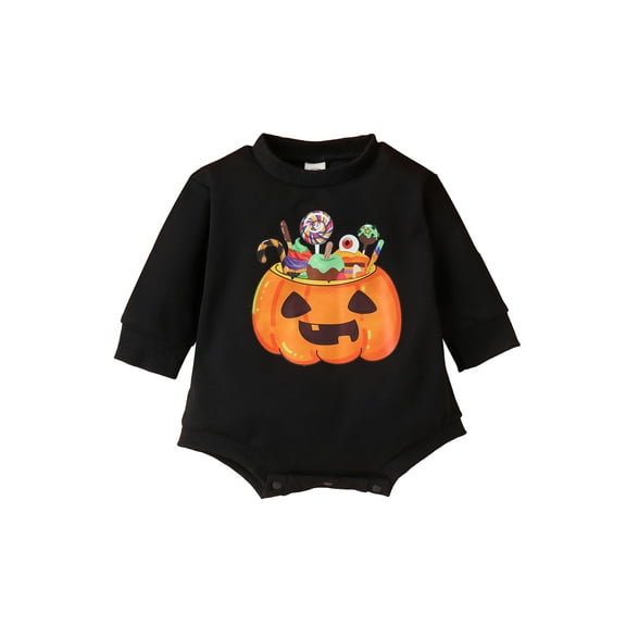 Wassery Infant Baby Halloween Costume 6M 12M 18M 24M Newborn Boys Girls Sweatshirt Romper Long Sleeve Pumpkin Lollipop Print Jumpsuits Toddler Fall Clothes
