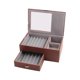 thumbnail image 1 of Estuche de madera con 14 rejillas para guardar bolígrafos, estuche de lujo de 2 capas de PU, transparente, para oficina, color marrón, 1 of 5
