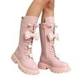 thumbnail image 3 of lsirc Girls Lace-Up Combat Boots with Side Zipper & Cute Bow, Knee-High Lug Sole Boots, Pink, US11.5(5-5.5Years), 3 of 9