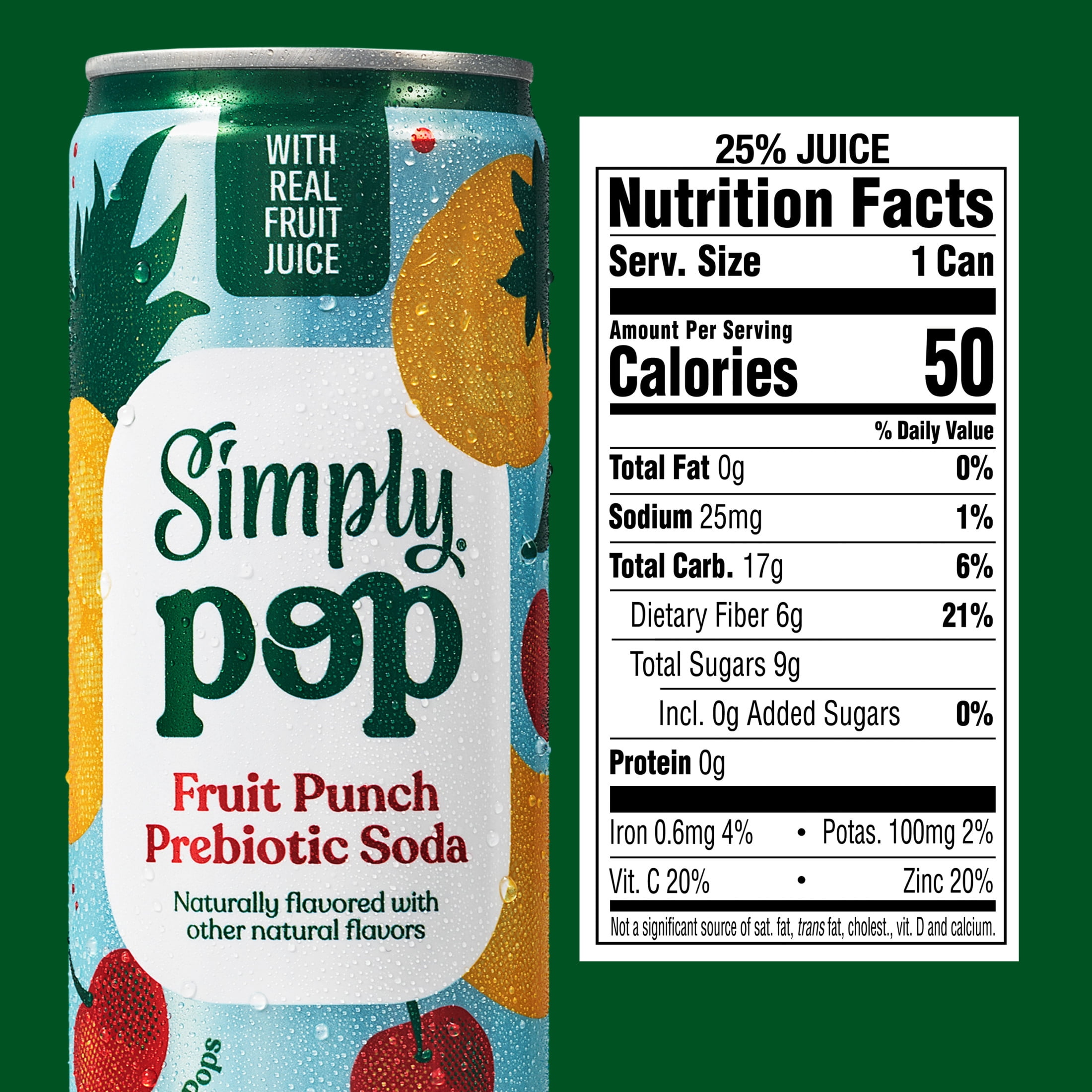 Simply Pop Prebiotic Soda Fruit Punch Drink, 12 oz. can