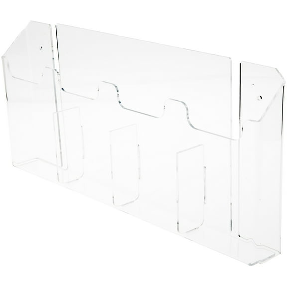 Plymor Clear Acrylic 4-Pocket Tri-Fold Brochure Literature Holder (Wall Mount), Fits Documents Up to 4" Wide