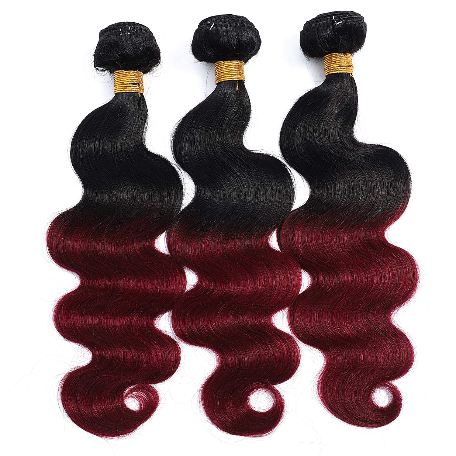 Ombre Brazilian Hair Body Wave (T1B/99J,22" 24" 26") Ombre Human Hair 3 Bundles Ombre Brazilian Human Hair 100% Unprocessed Virgin Remy Hair Bundles 2 Tone Black to Burgundy Human Hair Weave