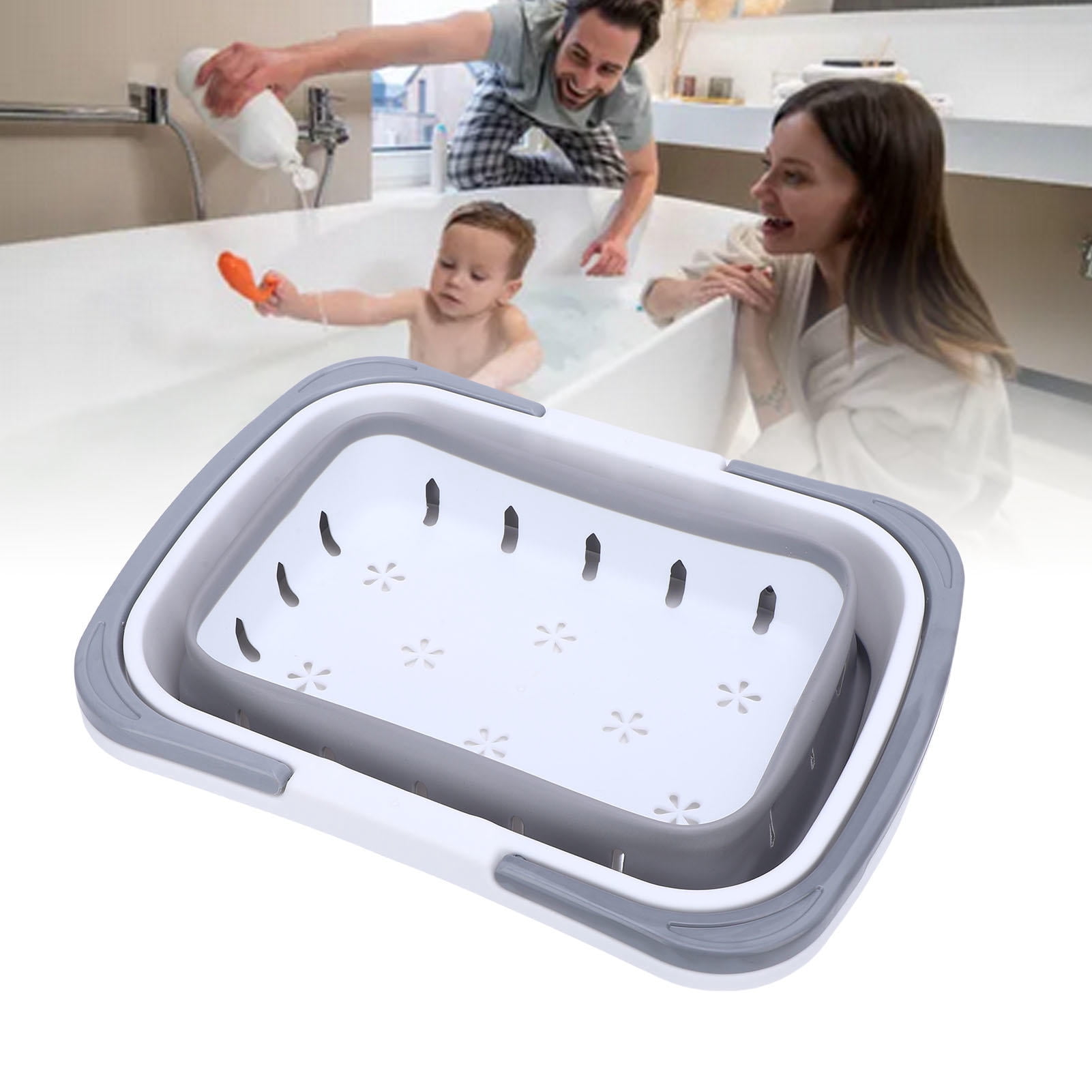 LAZIOEGR Foldable Bath Toy & Kitchen Storage Basket – Quick‑Drain, Grey, Multi‑Use Organizer for Bathroom, Pool, Car & Travel