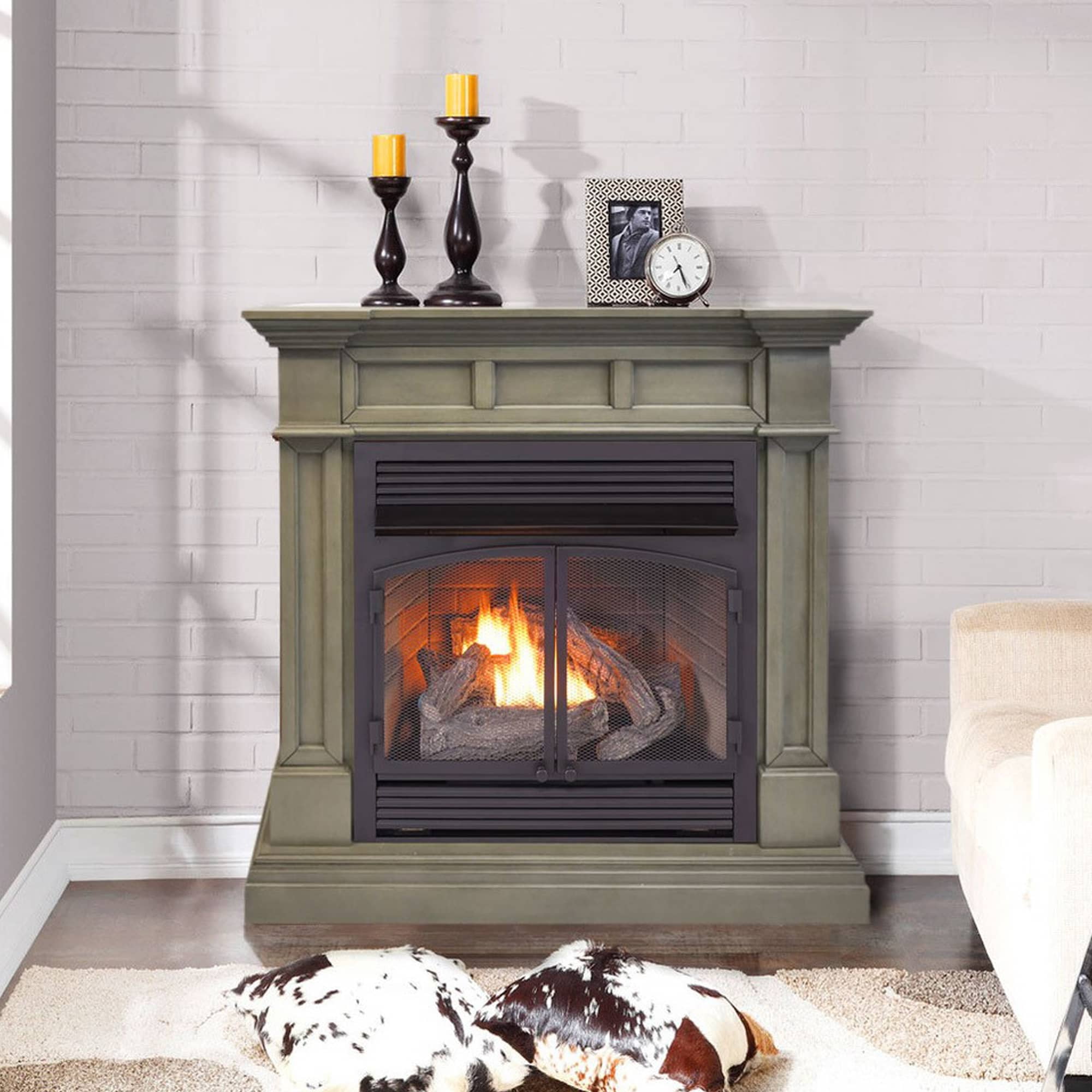 Procom Fbnsd400rt-2 32,000 BTU Vent Free Dual Fuel Mantel Fireplace - Grey  - Walmart.com
