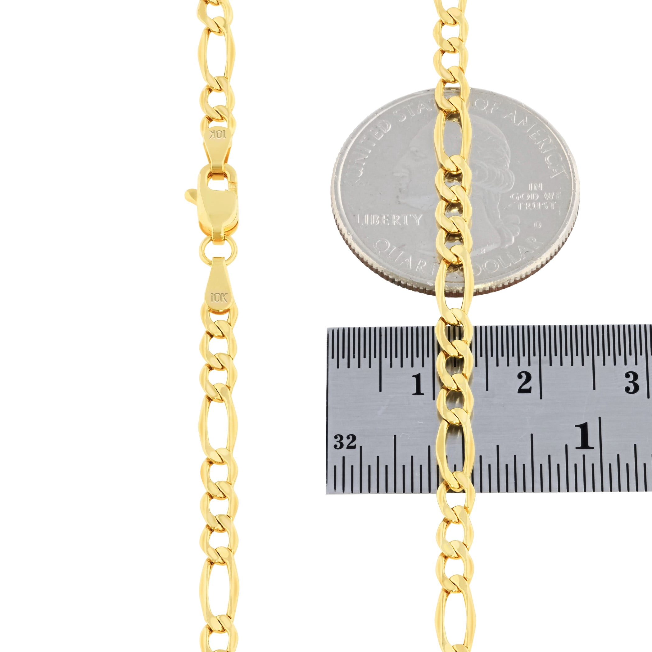 Nuragold 10k Real Yellow Gold Figaro Link 3.5mm Chain Necklace (16"-30") Italian Jewelry for Men & Women