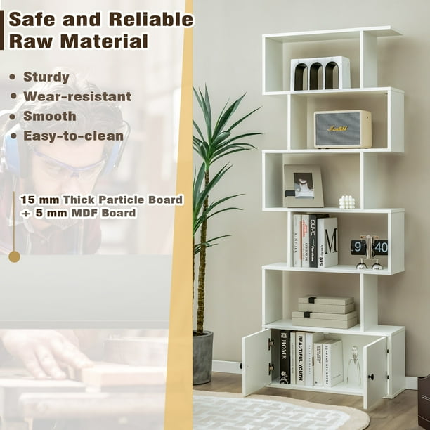 Gymax 2PCS 6 tier Geometric Bookcase S shaped Z shelf Bookshelf