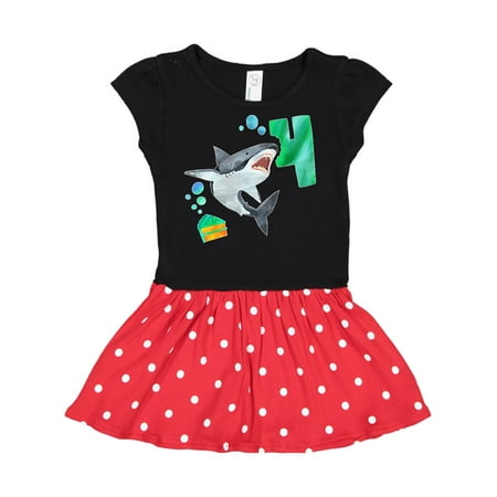

Inktastic Fourth Birthday Shark with Cake Gift Toddler Girl Dress