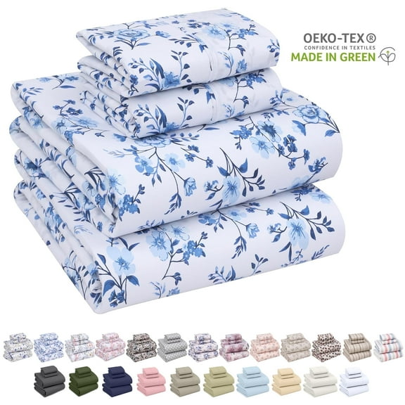 Ruvanti 100% Cotton Sheets Cal King Size Bed Sheet Set – 16 inches Deep Pockets Perfect Fitting - Crisp & Cool Percale sheets - Smooth & Comfortable - 4 Piece Bedding and Pillowcase set,Annual