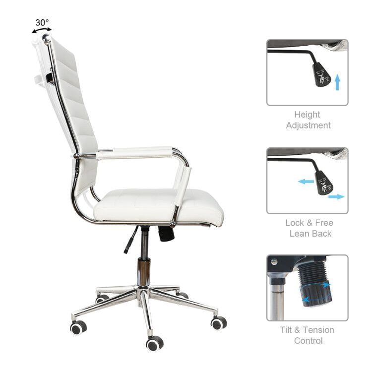 Okeysen Mid-Back Ribbed Home Office Desk Chair Upgraded Seat Ergonomic Leather Conference Room Swivel Chairs Adult, White