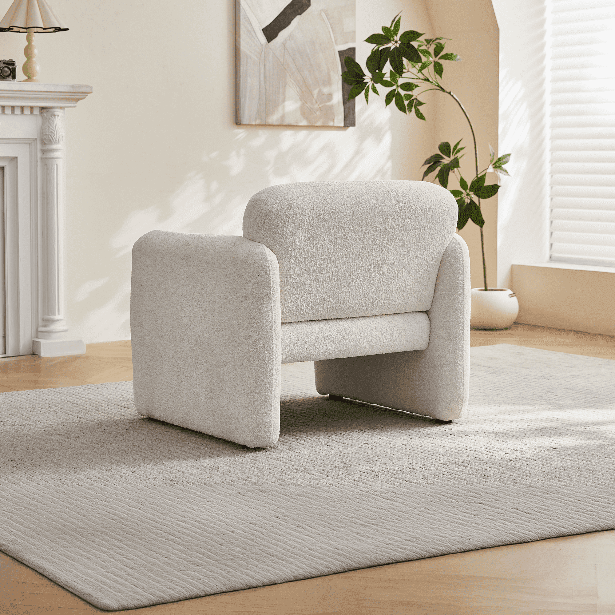 MAYEERTY 34 Inch Velvet Single Sofa Chair with Support Pillow Tool-Free Assembly for Apartment