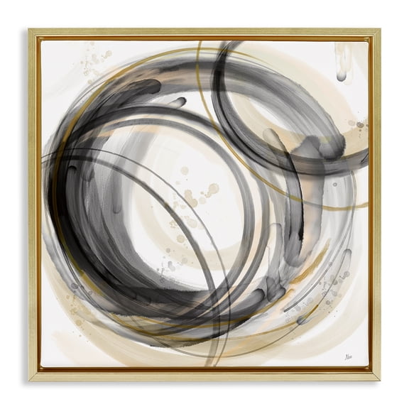 Stupell Industries Art Deco Neutral Circular Abstract Gold Floating Frame Canvas Art, 25 x 25, by Nan