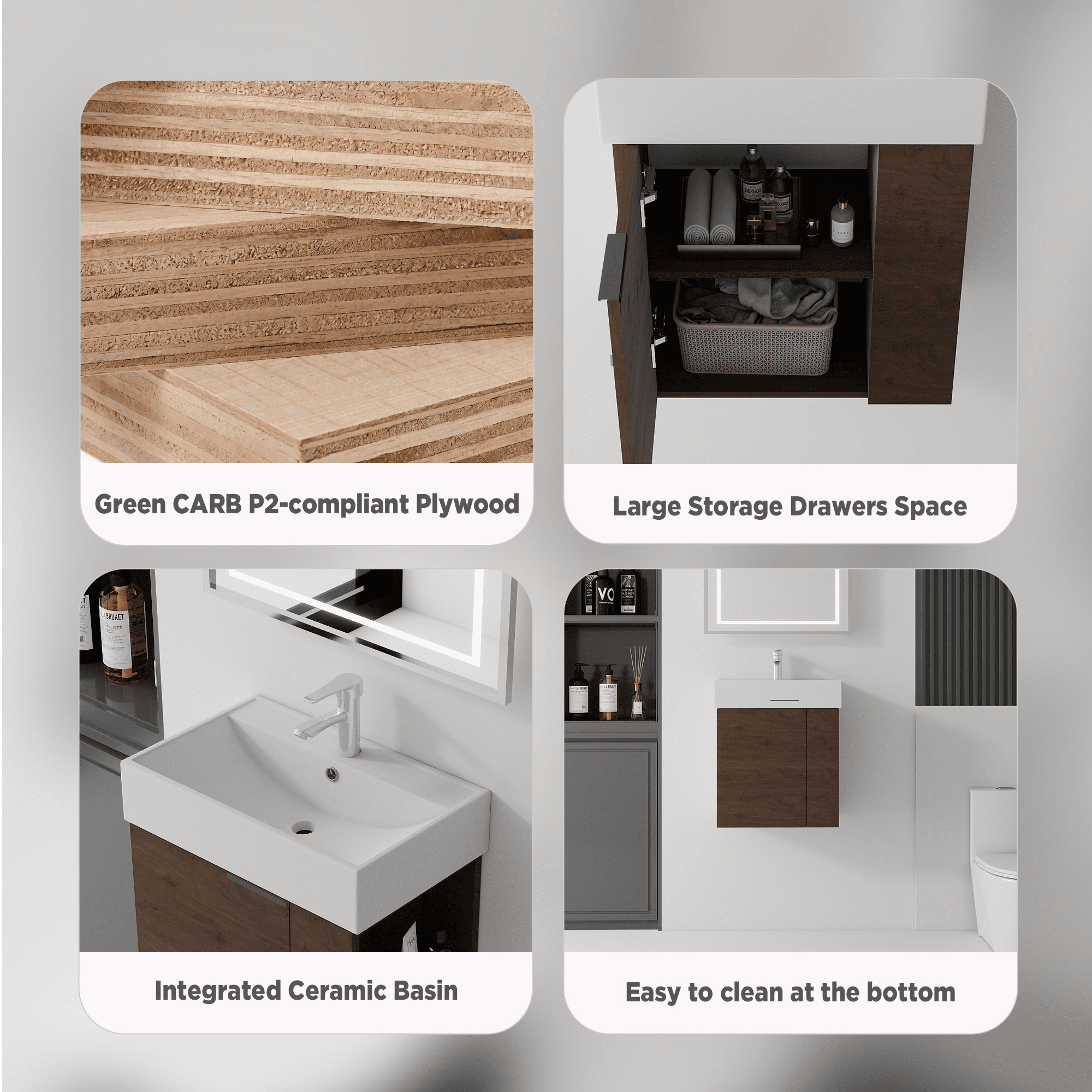 Leumius 21.6" Floating Bathroom Vanity with Ceramic Sink,Floating Bathroom Sink Cabinet for Small Space,Bathroom,Brown