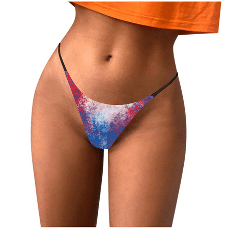 Meiodtion Underwear for Women Breathable Thong Panty Colorful Printed G String Panties Purple XXL
