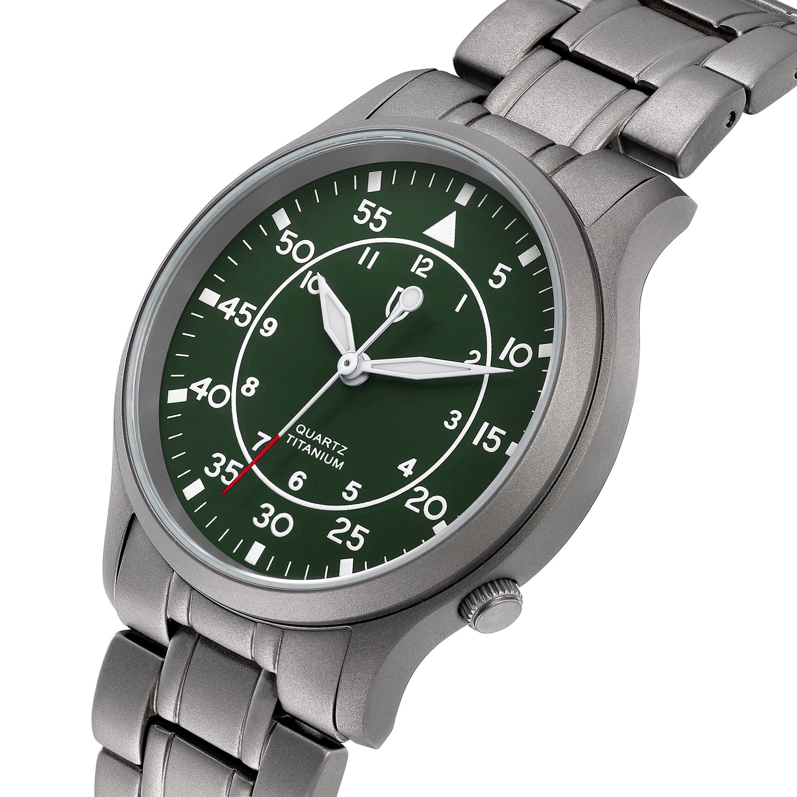BERNY Titanium Watches for Men, Sport Military Men Watch with Japanese Quartz Movement, Super Luminous, Fashion Men's Field Watch, Casual 5ATM Waterproof Army Wristwatch, Green