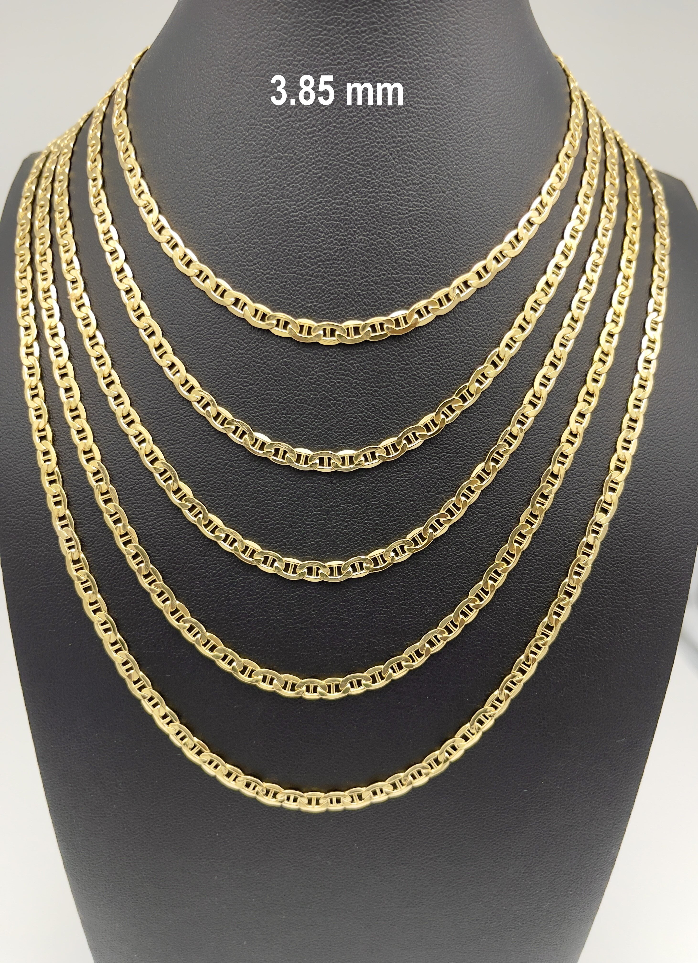 Jewelheart 14 K Yellow Real Gold Flat Mariner Chain 2.4-4.65 mm Thick Diamond Cut Anchor Link Pendant Necklace For Men Women 16"-24"