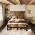 thumbnail image 2 of HOMRELEXA Farmhouse Bed Frame Full Size with 51" Tall Headboard and Footboard, Platform Bed Frame, No Box Spring Needed, Brown, 2 of 8