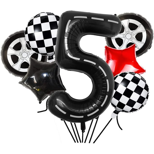 LAICAIW Race Car Birthday Balloons Party Decorations 40 Inch Racetrack Number Balloon Tire Wheel Balloons for Boys Happy 2nd Birthday Party Decor Supplies Racing Car Theme (Bouquet, No.5)