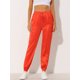 thumbnail image 2 of Pantalones cargo de satén sedoso de tiro alto elástico con cordón para mujer Naranja brillante XL, 2 of 6