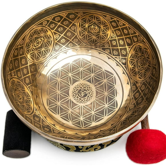 Grand Ensemble de Bol Chantant Tibétain - 9.5 Pouces Grade de Guérison pour Bain Sonore Chakra 7 Méditation en Métal Yoga par Himalayan Bazaar