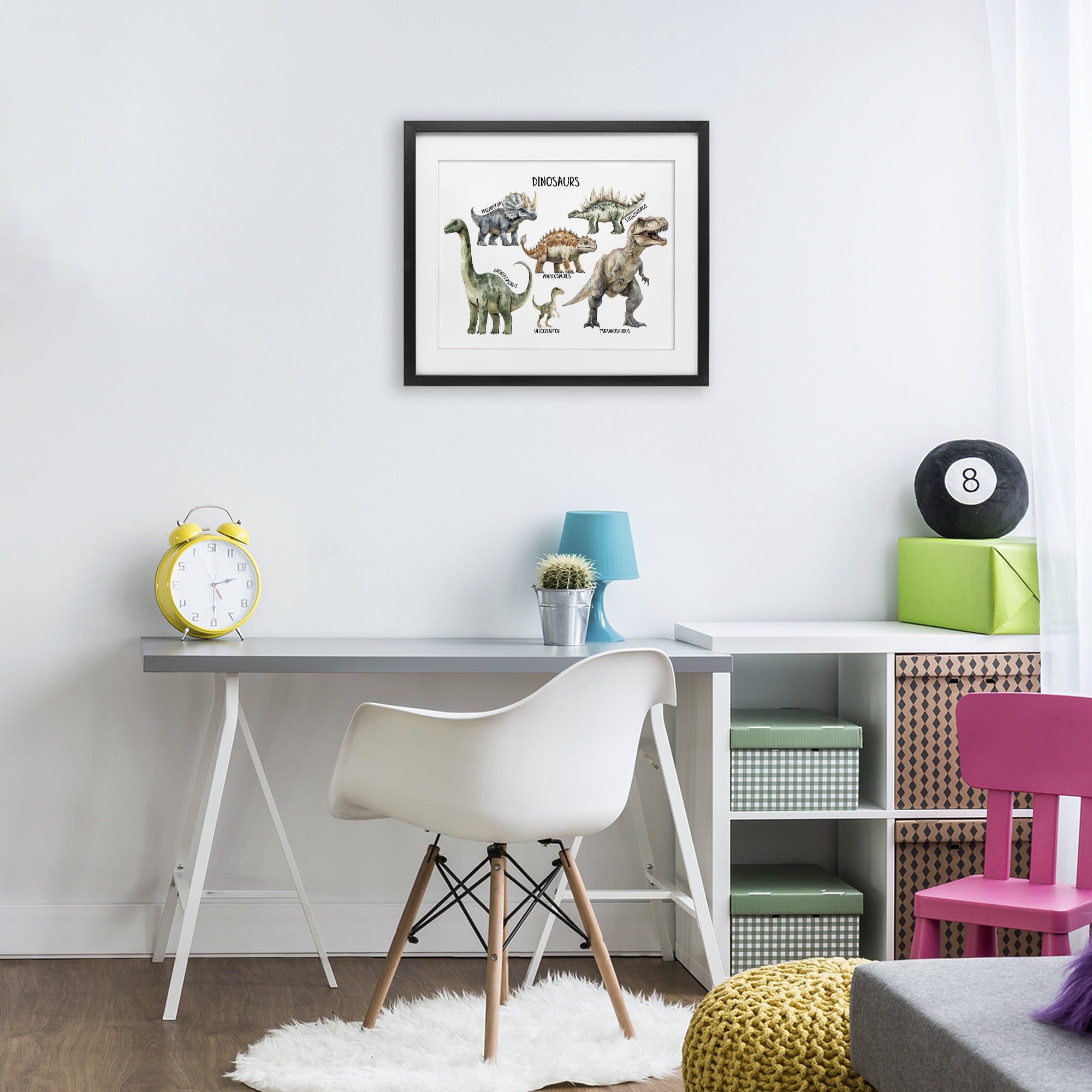 Stupell Industries Meet The Dinosaurs Black Framed Print Under Glass, design by Christine Simpson Art