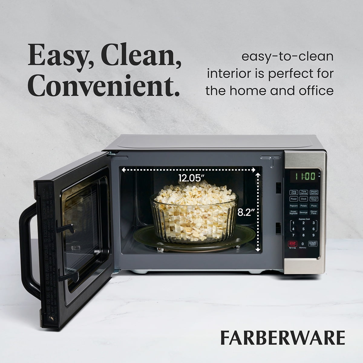 Farberware 0.7 cu ft Microwave Oven, 700W Countertop Microwave Oven with Digital Display, Brushed Stainless