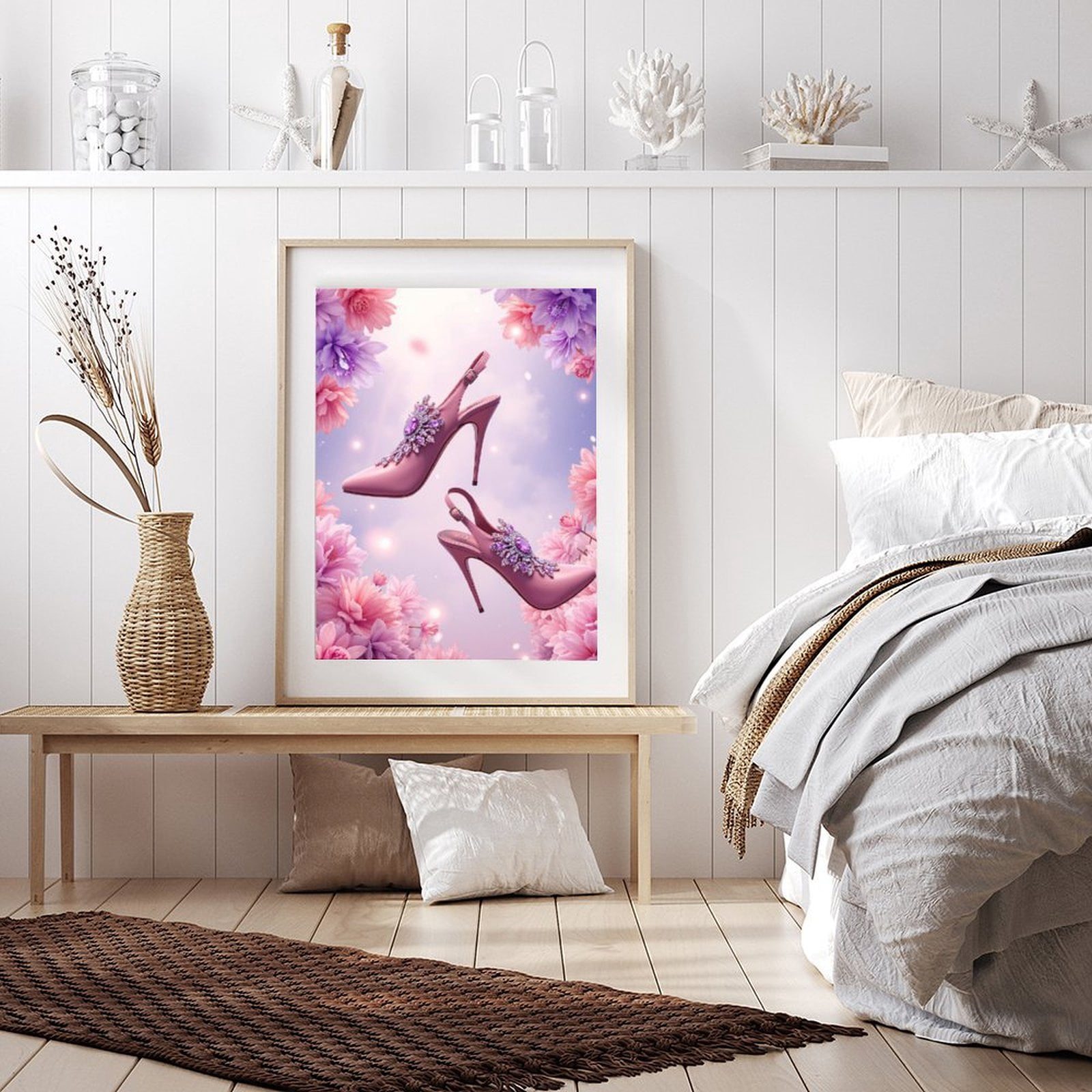 Diamond Art Kits for Adults - 5d Pink Floral Gem Heels Fantasy Diamond Painting for Adults, Diamond Art for Adults Beginners, Diamond Painting Kits for Adults for Home Wall Decor