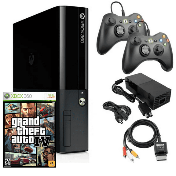 Restored Microsoft Xbox 360 Console Model E 4GB with GTA IV and Two Retrofam Controllers Black (Refurbished)