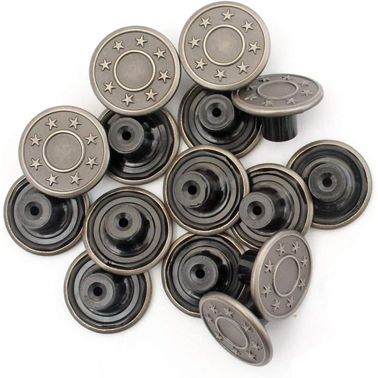 Trimming Shop Metal Cap Stars Design Jeans Button with Aluminium Back Pins  (17mm, Gunmetal, 20pcs) 