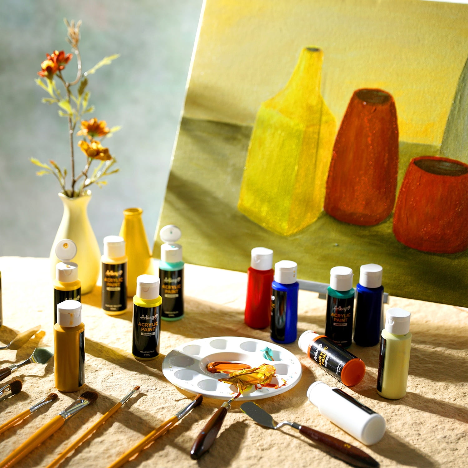 Artkey Acrylic Paint Set, 16 Colors 2 oz/59 ml Acrylic Paint Kit for Professional Artists & Beginners – Morandi Inspired