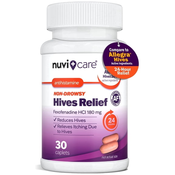 NUVICARE Hives Allergy Medicine for Adults and Children 12  – Fexofenadine 180mg – 24 Hour Non Drowsy Antihistamine Formula – Generic for Alegra Hives – Nondrowsy Allergy Relief Tablets (30 Count)