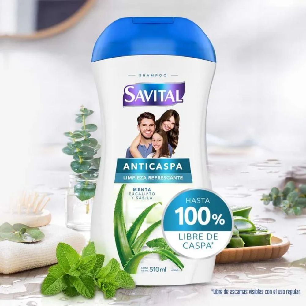 Savital Shampoo Anticaspa con Sabila Suavidad Increible y limpieza refrescante  (2 pack)