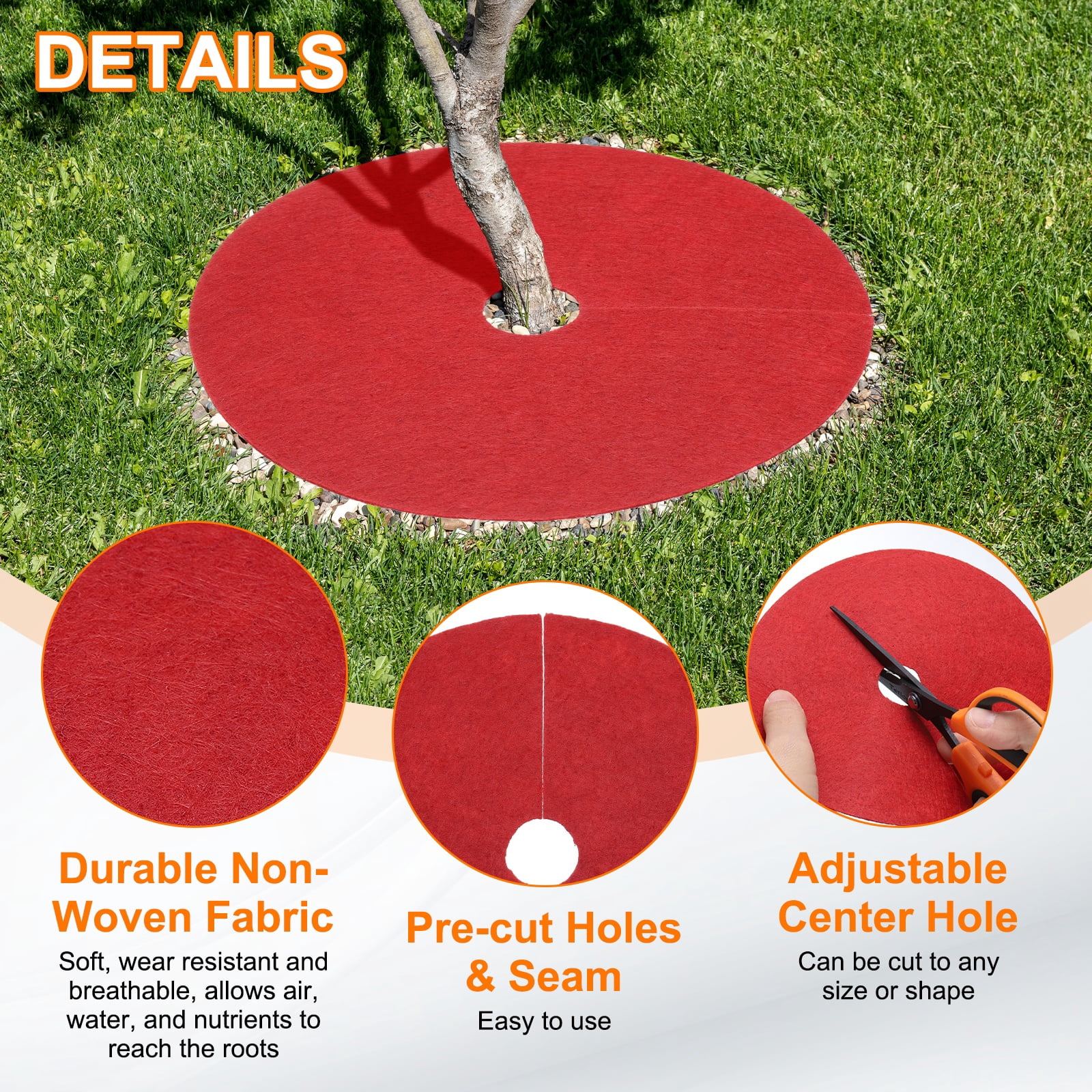 Uxcell 6pcs Tree Mulch Ring 40.2 Inch Non-Woven Round Tree Protector Weed Barrier Mat Plant Cover Rings for Weed Grass Control Root Protection, Red