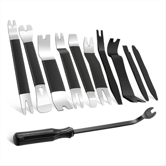 11 Pcs Kit d'Outils de Retrait de Garniture Auto, Kit de Retrait de Barre de Fixation Auto en Métal pour Réparation de Tableau de Bord, 5 * Outils de Démontage et d'Assemblage audio de Voiture 6 * Outils de Retrait Intérieur audio de Voiture, Noir