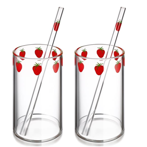 1 set Strawberry Cup Resistente al calor Copa de vidrio de vidrio de paja de vidrio de cristal