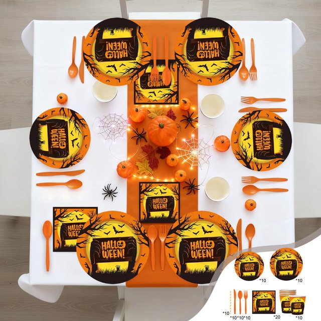 Suministros de Decoración para Fiestas con Temática de Halloween, Platos de Papel, Vasos de Papel, Juegos de Pañuelos, Vajilla