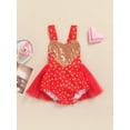 thumbnail image 2 of Bagilaanoe Newborn Baby Girl Valentine's Day Rompers Dress Heart Sequins Sleeveless Backless Bodysuits Skirts 6M 12M 18M 24M Infant Patchwork Dress, 2 of 9